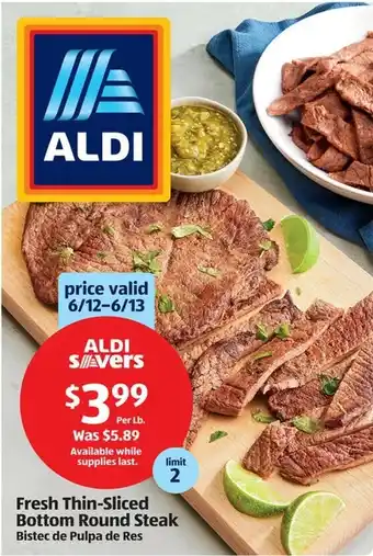 Aldi Fresh Thin-Sliced Bottom Round Steak offer