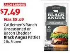 Aldi Cattlemen's Ranch Unseasoned or Bacon Cheddar Black Angus Patties offer