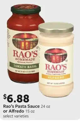 Fareway Rao's Pasta Sauce 24 oz or Alfredo 15 oz select varieties offer