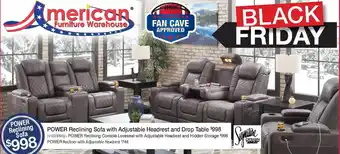 Power Reclining Sofa With Adjustable Headrest And Drop Table