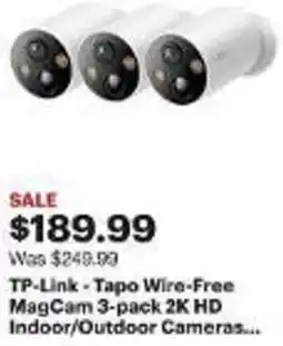 Best Buy TP-Link - Tapo Wire-Free MagCam 3-pack 2K HD Indoor/Outdoor Cameras... offer