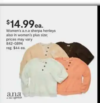 JC Penney Women's A.n.a. Sherpa Henleys offer