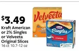 Fareway Kraft American or 2% Singles or Velveeta Original Slices 16 ct 10.7-12 oz Velveeta offer