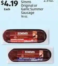 Aldi Simms Original or Garlic Summer Sausage offer