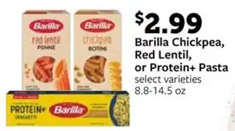 Fareway Barilla Chickpea, Red Lentil, or Protein+ Pasta offer
