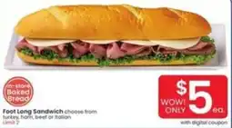 Albertsons Foot Long Sandwich offer