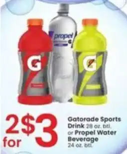 Albertsons Gatorade Sports Drink 28 oz. btl or Propel Water Beverage 24 oz btl offer