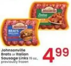 Albertsons Johnsonville Brats or Italian Sausage Links 19 oz. previously frozen offer