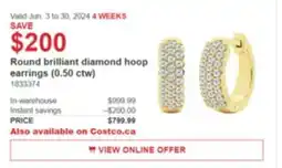 Costco Round brilliant diamond hoop offer