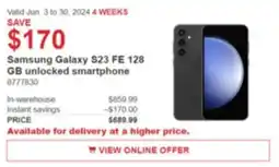 Costco Samsung Galaxy S23 FE 128 offer