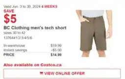 Costco BC Clothing men's tech short offer