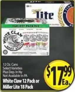 BigM White Claw 12 Pack or Miller Lite 18 Pack offer
