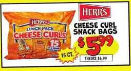 Ollie's HERR'S CHEESE CURL SNACK BAGS offer