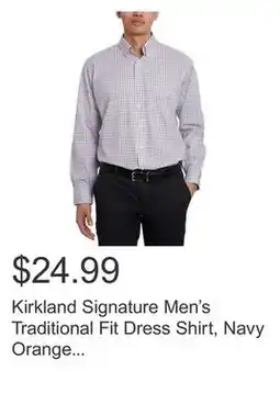 Costco Kirkland Signature Men's Traditional Fit Dress Shirt, Navy Orange White Tattersall offer