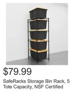Costco SafeRacks Storage Bin Rack, 5 Tote Capacity, NSF Certified offer