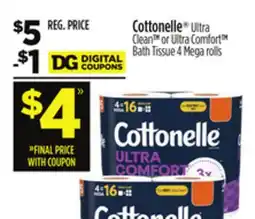Dollar General Cottonelle Ultra Clean or Ultra Comfort Bath Tissue offer