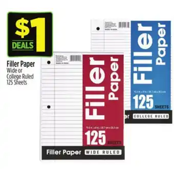Dollar General Filler Paper Wide or College Ruled 125 Sheets offer