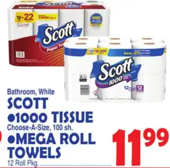 Bravo Supermarkets SCOTT 1000 TISSUE MEGA ROLL TOWELS offer