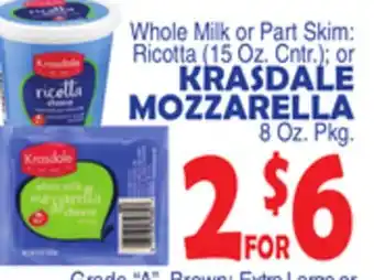 Bravo Supermarkets KRASDALE MOZZARELLA 8 Oz. Pkg offer