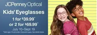 JC Penney Kids' Eyeglasses offer