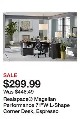 Office Depot Realspace Magellan Performance 71W L-Shape Corner Desk, Espresso offer