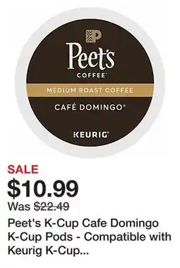 Office Depot Peet's K-Cup Cafe Domingo K-Cup Pods - Compatible with Keurig K-Cup Brewer - Medium - 22 K-Cup offer