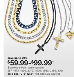 JC Penney Stainless steel chain or pendant offer
