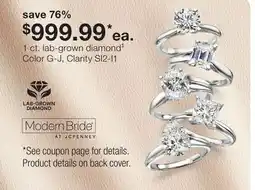 JC Penney 1 ct. lab-grown diamond‡ Color G-J, Clarity SI2-I1 offer