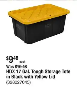 The Home Depot HDX 17 Gal. Tough Storage Tote in Black with Yellow Lid offer