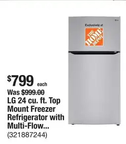 The Home Depot LG 24 cu. ft. Top Mount Freezer Refrigerator with Multi-Flow Air System in Stainless Steel, Garage Ready offer