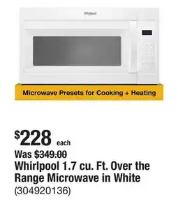 The Home Depot Whirlpool 1.7 cu. Ft. Over the Range Microwave in White offer
