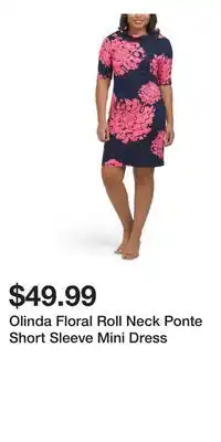 TJ Maxx Olinda Floral Roll Neck Ponte Short Sleeve Mini Dress offer