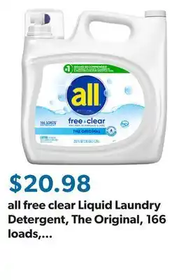 Sam's Club all free clear Liquid Laundry Detergent, The Original, 166 loads, 250 fl. oz offer