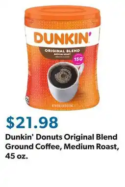 Sam's Club Dunkin' Donuts Original Blend Ground Coffee, Medium Roast, 45 oz offer