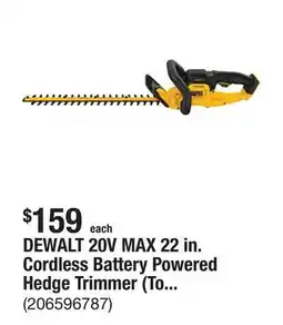 The Home Depot DEWALT 20V MAX 22 in. Cordless Battery Powered Hedge Trimmer (Tool Only) offer