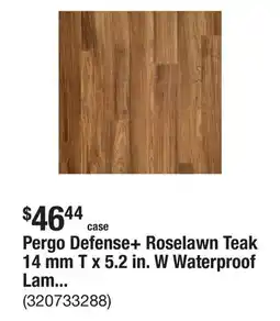 The Home Depot Pergo Defense+ Roselawn Teak 14 mm T x 5.2 in. W Waterproof Laminate Wood Flooring (13.7 sqft/case) offer