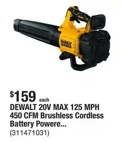 The Home Depot DEWALT 20V MAX 125 MPH 450 CFM Brushless Cordless Battery Powered Blower (Tool Only) offer