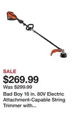 Tractor Supply Company Bad Boy 16 in. 80V Electric Attachment-Capable String Trimmer with Battery and Charger offer