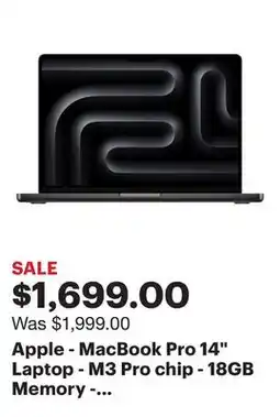 Best Buy Apple - MacBook Pro 14 Laptop - M3 Pro chip - 18GB Memory - 14-core GPU - 512GB SSD - Space Black offer