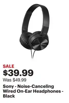 Best Buy Sony - Noise-Canceling Wired On-Ear Headphones - Black offer