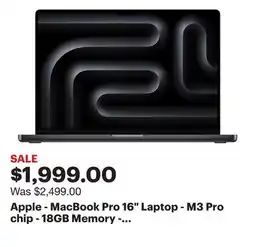 Best Buy Apple - MacBook Pro 16 Laptop - M3 Pro chip - 18GB Memory - 18-core GPU - 512GB SSD - Space Black offer