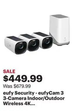 Best Buy eufy Security - eufyCam 3 3-Camera Indoor/Outdoor Wireless 4K Security System - White offer