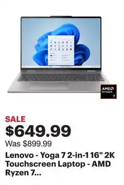 Best Buy Lenovo - Yoga 7 2-in-1 16 2K Touchscreen Laptop - AMD Ryzen 7 8840HS with 16GB Memory - 1TB SSD - Artic Grey offer