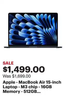 Best Buy Apple - MacBook Air 15-inch Laptop - M3 chip - 16GB Memory - 512GB SSD - Midnight offer