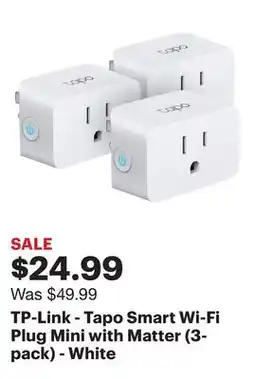 Best Buy TP-Link - Tapo Smart Wi-Fi Plug Mini with Matter (3-pack) - White offer