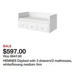 Ikea HEMNES Daybed with 3 drawers/2 mattresses, white/Åsvang medium firm offer