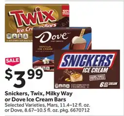 Stop&Shop Snickers, Twix, Milky Way or Dove Ice Cream Bars offer