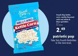 Lidl Snack Day kettle corn, vanilla flavored with red white & blue sprinkles offer