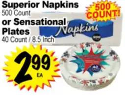 Superior Grocers Superior Napkins Count 500 Count, or Sensational Plates 40 Count / 8.5 Inch offer