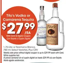 Ralphs Tito's Vodka or Camarena Tequila offer